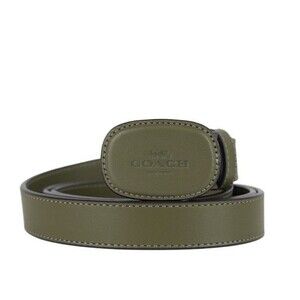 Coach Buckle Cut Eliza Belt Women Leather 1” Wide Olive Green Gunmetal CW737 NWT